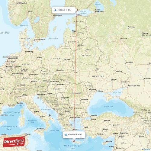 Helsinki - Chania direct flight map