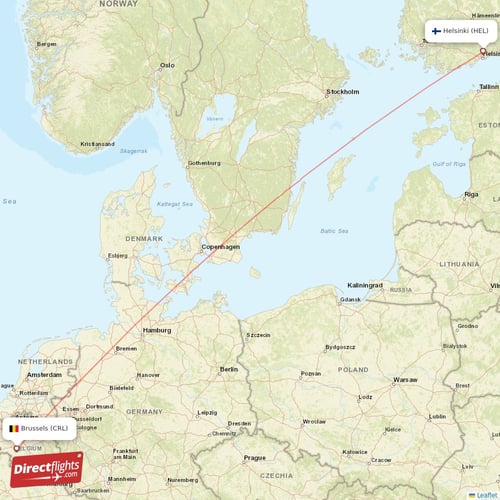 Helsinki - Brussels direct flight map