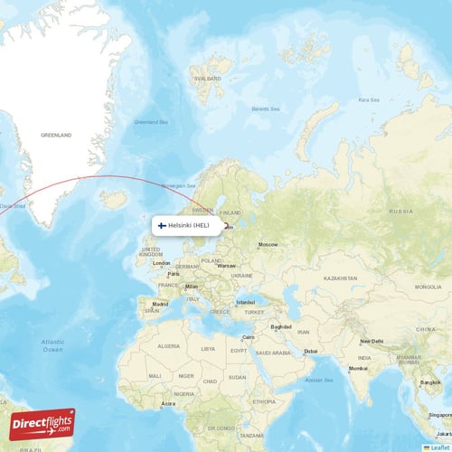 Helsinki - Dallas direct flight map