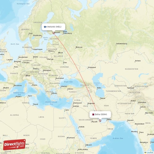 Helsinki - Doha direct flight map
