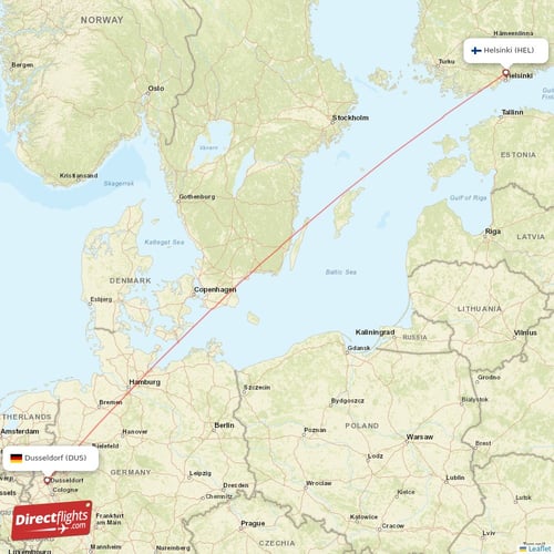 Helsinki - Dusseldorf direct flight map