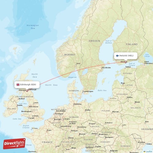 Helsinki - Edinburgh direct flight map