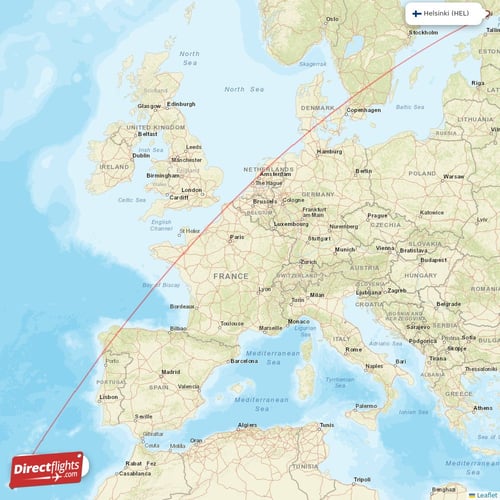Helsinki - Funchal direct flight map