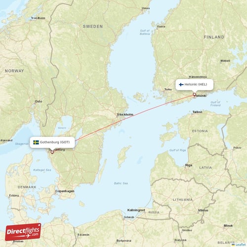 Helsinki - Gothenburg direct flight map