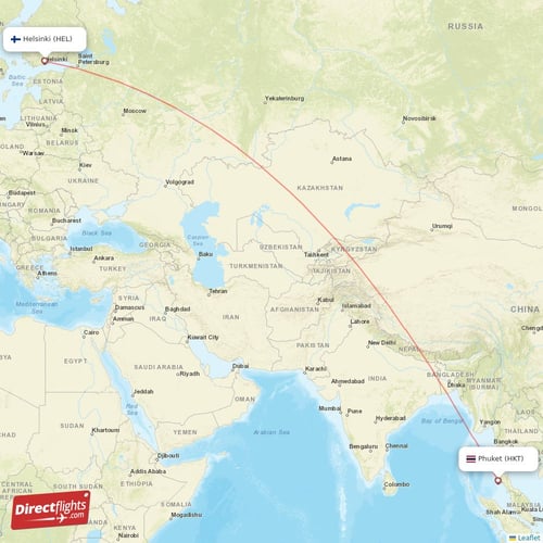 Helsinki - Phuket direct flight map