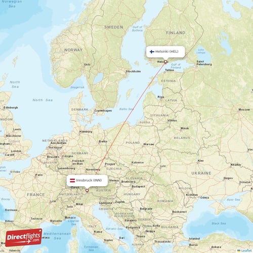 Helsinki - Innsbruck direct flight map