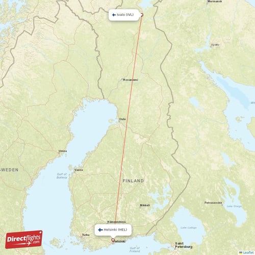 Helsinki - Ivalo direct flight map