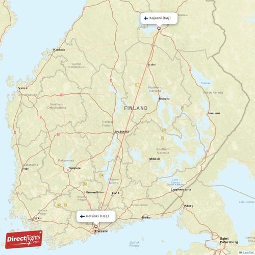 Helsinki - Kajaani direct flight map