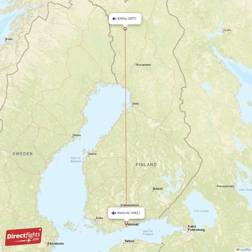 Helsinki - Kittila direct flight map