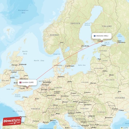 Helsinki - London direct flight map