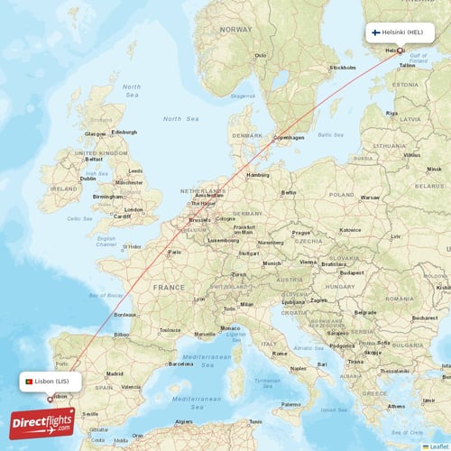 Helsinki - Lisbon direct flight map