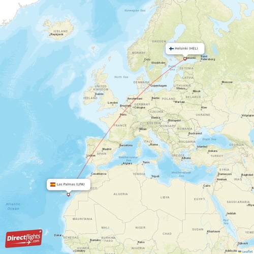 Helsinki - Las Palmas direct flight map