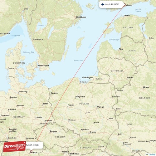 Helsinki - Munich direct flight map