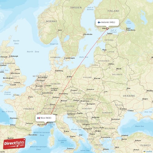Helsinki - Nice direct flight map