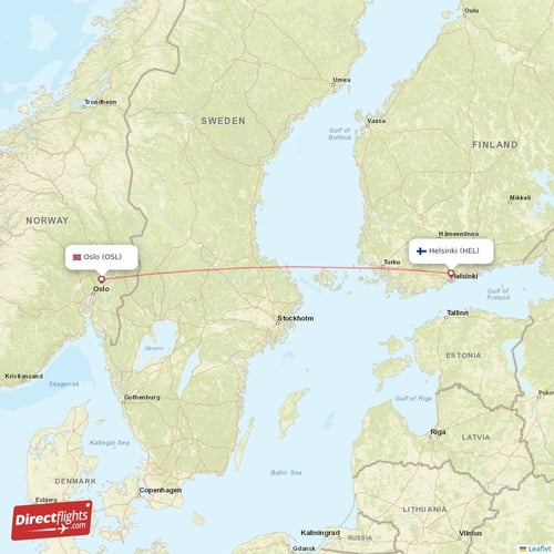 Helsinki - Oslo direct flight map