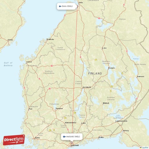 Helsinki - Oulu direct flight map