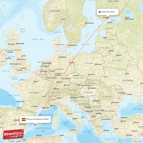 Helsinki - Palma de Mallorca direct flight map