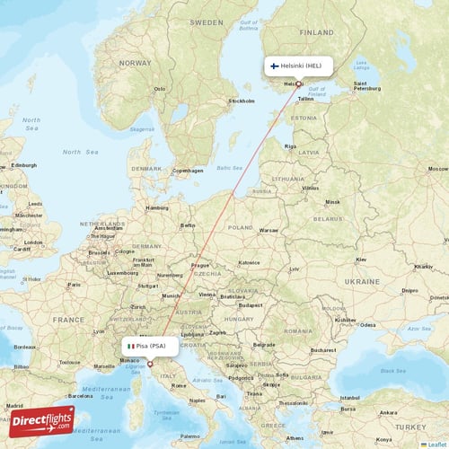 Helsinki - Pisa direct flight map