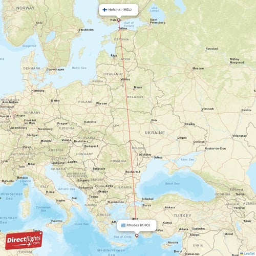 Helsinki - Rhodes direct flight map