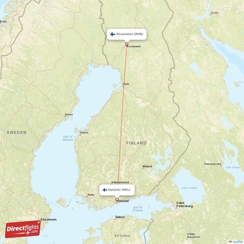 Helsinki - Rovaniemi direct flight map