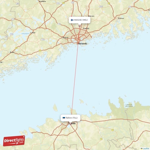 Helsinki - Tallinn direct flight map