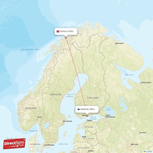 Helsinki - Tromso direct flight map