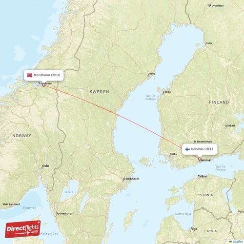 Helsinki - Trondheim direct flight map