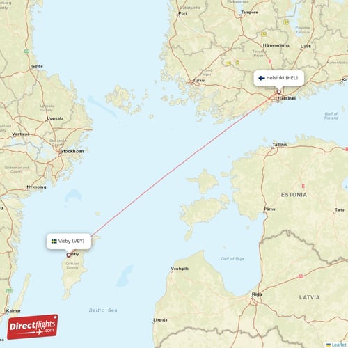 Helsinki - Visby direct flight map