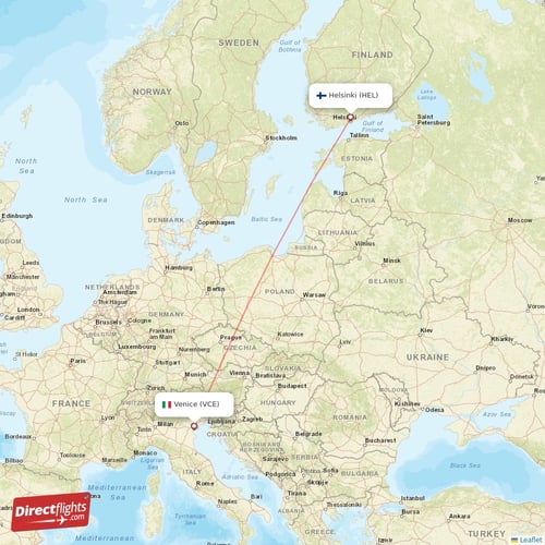 Helsinki - Venice direct flight map