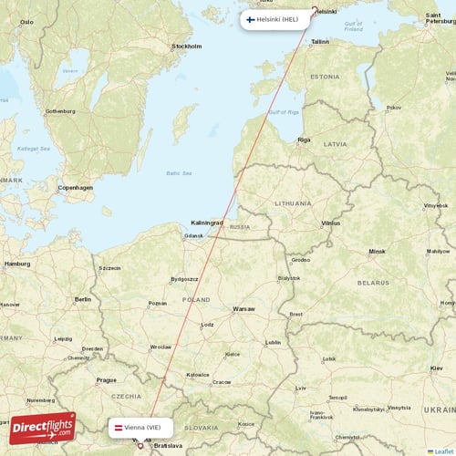 Helsinki - Vienna direct flight map