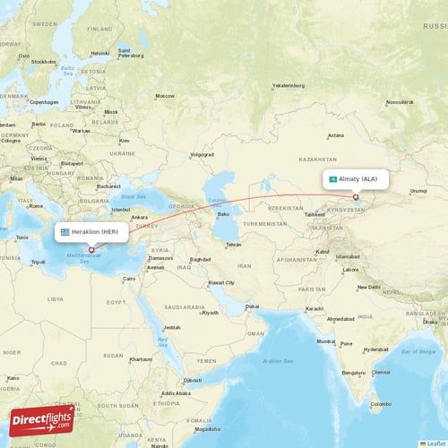 Heraklion - Almaty direct flight map