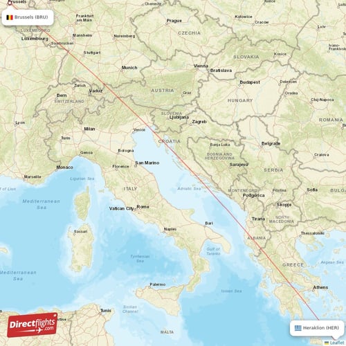 Heraklion - Brussels direct flight map