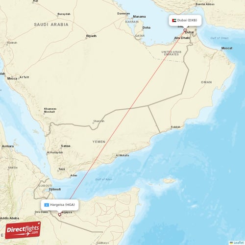 Hargeisa - Dubai direct flight map