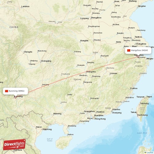 Hangzhou - Kunming direct flight map
