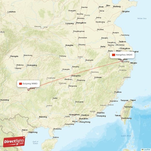Hangzhou - Guiyang direct flight map