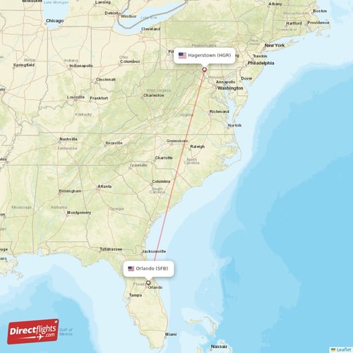 Hagerstown - Orlando direct flight map