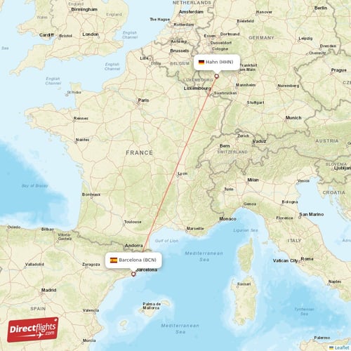 Hahn - Barcelona direct flight map