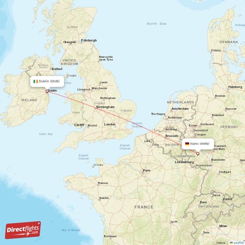 Hahn - Dublin direct flight map