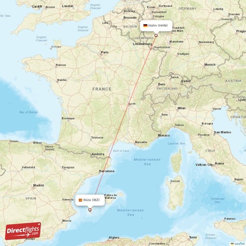 Hahn - Ibiza direct flight map