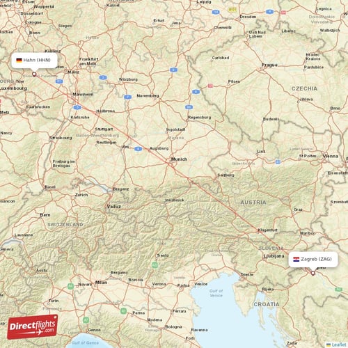 Hahn - Zagreb direct flight map