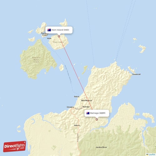 Horn Island - Bamaga direct flight map