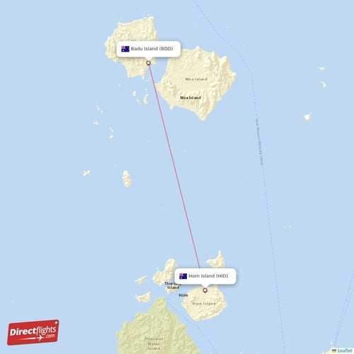 Horn Island - Badu Island direct flight map