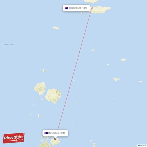 Horn Island - Saibai Island direct flight map