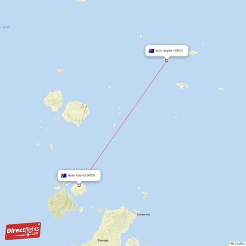 Horn Island - Yam Island direct flight map