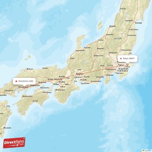 Hiroshima - Tokyo direct flight map