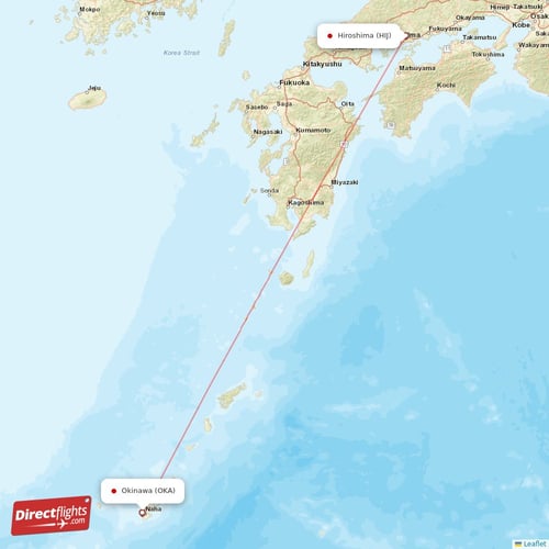 Hiroshima - Okinawa direct flight map