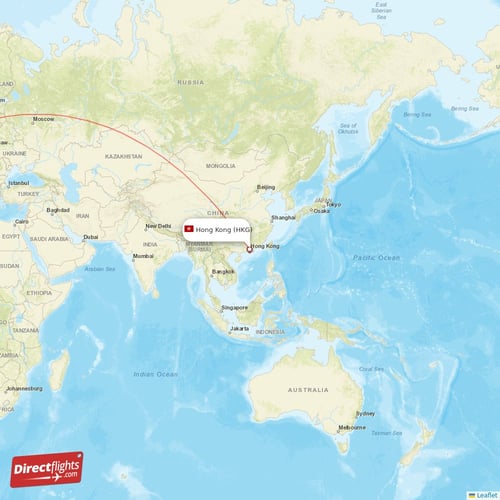 Hong Kong - Amsterdam direct flight map