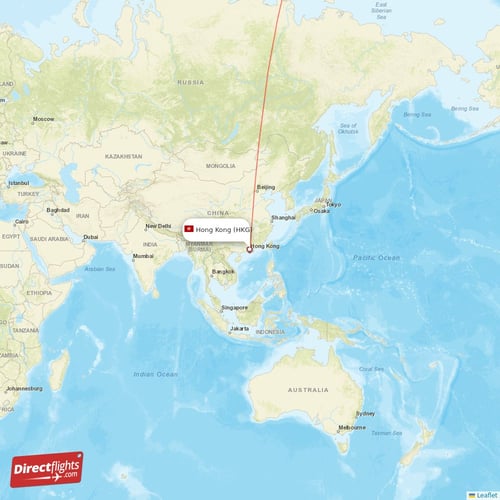 Hong Kong - Boston direct flight map