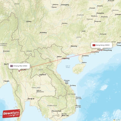 Hong Kong - Chiang Mai direct flight map