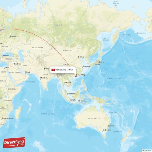 Hong Kong - Helsinki direct flight map